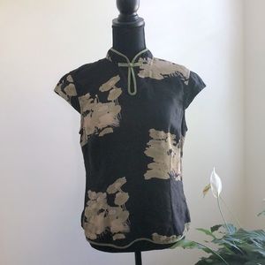 Citron Santa Monica, 100% silk, Asian-inspired blouse. Size M.